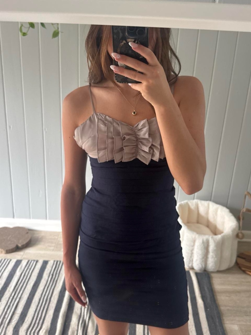 Esley Taupe & Black Ruffle Bodice Mini Dress